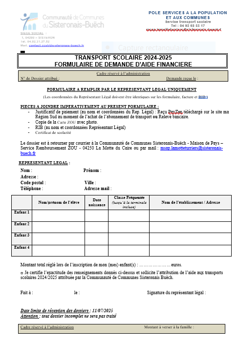 Formulaire transport scol 24